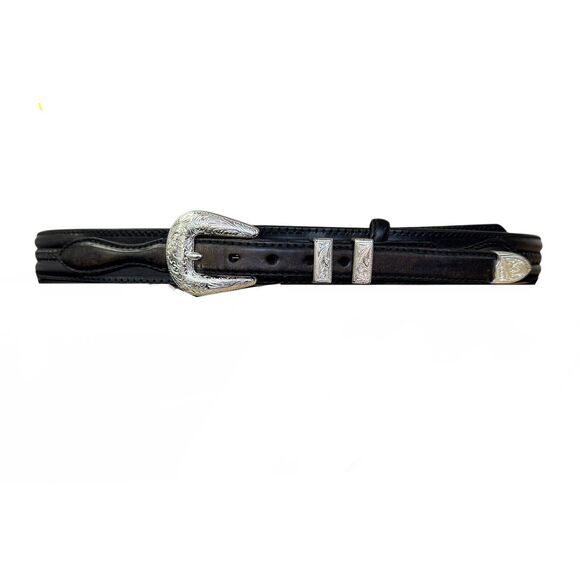 Tony Lama Ranger Style Western Black BeltBraided Silver Buckle Size 44 7733L